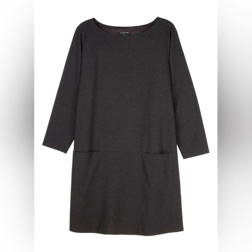 Eileen Fisher - women’s Milano Viscose knit Boat neck black jersey mini dress M